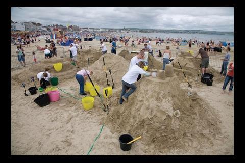 Weymouth sandcastles. Thanks to groundworks contractor Talbot for preparing the sand, and builders’ merchant Buildrite, which supplied the equipment